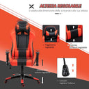 Sedia da Gaming in Similpelle con Sostegno Lombare Collo Nera e Rossa 