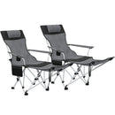 Set 2 Sedie da Campeggio 82x50-100x88 cm Pieghevoli con Poggiapiedi e Portabicchieri in Tessuto Oxford Grigio      
