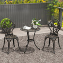 Set 3 Pezzi da Giardino con 2 Sedie e Tavolo Rotondo con Foro per Ombrellone in Alluminio Bronzo      