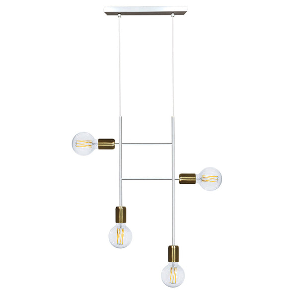 acquista Sospensione 4xE27 Montatura Verniciata Bianco Oro Satinato E-Energy Elvira
