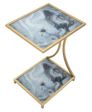 Tavolinetto Glam Level 40x35x60 cm in Ferro MDF e Vetro Oro e Multicolor