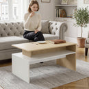 Tavolino da Salotto 95x55x50 cm con Mensola Asimmetrica in MDF Legno Naturale e Bianco      