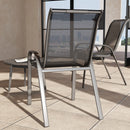 Set 2 Sedie da Giardino 54x71x93 cm Impilabili con Braccioli Curvi in Acciaio e Tessuto Traspirante Nero      