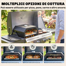 Mini Forno per Pizza da Barbecue 53x40x18,5 cm con Pietra in Cordierite e Termometro in Metallo Nero      