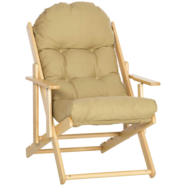 Sedia Pieghevole con Braccioli e Cuscino 71x89x96 cm in Legno di Faggio e Tessuto Marrone acquista