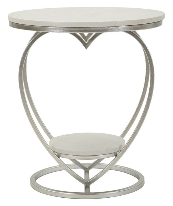 Tavolinetto Heart Argento Ø40x45,5 cm in Ferro e Marmo Argento e Bianco sconto