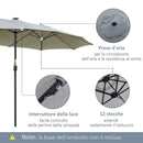 Ombrellone da Giardino Doppio 450 cm con 48 Luci LED e Manovella Grigio Chiaro      