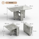 Tavolo da Pranzo Pieghevole 140x80x74 cm con Ripiani Ribalta e Ruote in Melamina Grigio Cemento      