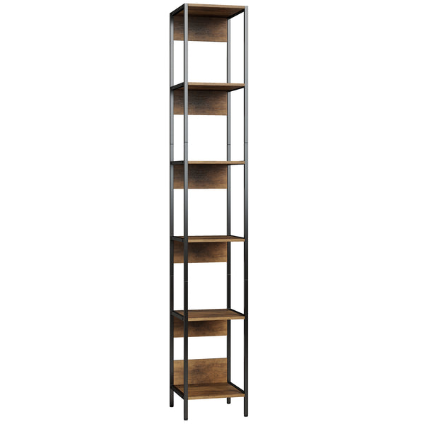 Libreria 29,5x30x185 cm Scaffale a 6 Ripiani Finitura in Legno e Acciaio Marrone online