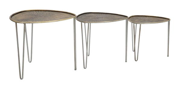 sconto Tavolinetti Delhi Set 3 Pz Ø53,5x54x47-45,5x46x41-38x38x35 cm in Ferro Nero e Bronzo