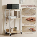 Mobile Supporto per Stampante a 3 livelli 43x30x82 cm con Ruote e Ganci in Legno e Metallo Naturale      