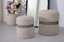 Puff con Contenitore Saint-moritz Crema Set 2 Pz Ø40x47 cm - Ø32x38 cm in MDF e Spugna e Poliestere Crema      