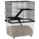 Gabbia per Criceti a 3 Piani 58x43x74 cm con Rampe e Accessori Nero   