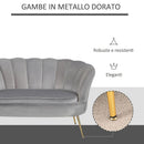 Divano salotto 122x73x78 cm 2 Posti in Velluto Seduta a Conchiglia Lola Grigio