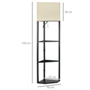 Lampada da Terra Angolare 50x37x159 cm con Ripiani e Paralume in Tessuto Nero