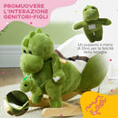 Cavallo a Dondolo per Bambini 32 Melodie in Legno e Peluche Dinosauro Verde 