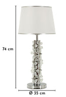 Lampada da Tavolo Silver Flower Ø35x74 cm in Ferro e Metallo e Tessuto e Vetro Argento e Bianco      