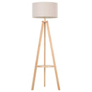 Lampada da Terra Tripode in Legno e Lino con Interruttore a Pedale Altezza 154 cm 