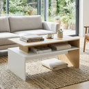 Tavolino da Salotto 95x55x50 cm con Mensola Asimmetrica in MDF Legno Naturale e Bianco      
