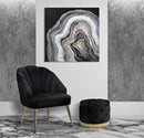 Puff Contenitore Rich Nero Ø55x42 cm in Legno Spugna Poliestere e Acciaio Nero e Oro