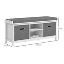 Panca Scarpiera con Ripiano Regolabile a 3 Livelli e 2 Cassetti 105x35x47 cm in Truciolato Bianca e Grigia