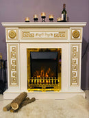 Camino Elettrico da Pavimento 102x110x30 cm Effetto Fiamma 2000W Versailles & Galileo Gold Avorio