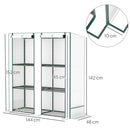 Serra da Giardino  144x48x142-152 cm con 2 Porte Avvolgibili 3 Ripiani e Tasche Laterali in PE Bianco e Verde      