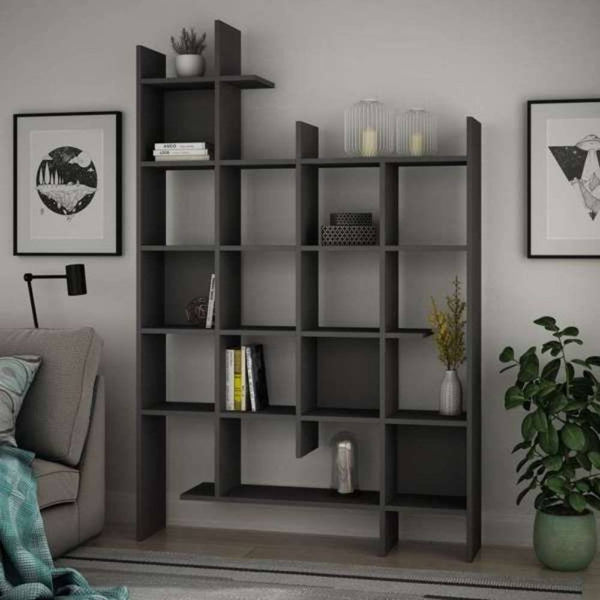 Libreria 6 Ripiani 122x25,5x188 cm in MDF Manco Antracite sconto