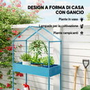 Portavasi a 2 Livelli 75x35x150 cm a Forma di Casetta con Gancio in Metallo Blu Verde      