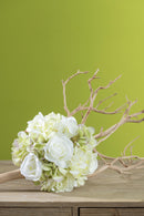 Set 2 Bouquet Artificiali Composto da 11 Fiori di Rose e Ortensie Altezza 20 cm Bianco