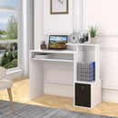 Scrivania Moderna con Mensola per Tastiera e Cassetto in Tessuto 100x40x86,6 cm  Bianco e Nero