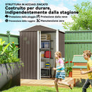 Casetta Box Porta Attrezzi da Giardino 136x87x179 cm Superficie 1.1m² con Porta Scorrevole Bloccabile in Acciaio Marrone      
