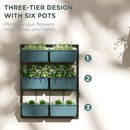 Orto Verticale a 3 Livelli con 6 Vasi 52x14x66 cm in Acciaio e Plastica Verde Scuro