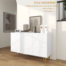 Mobile Contenitore 120x40x75 cm con 2 Armadietti e Ripiano Regolabile in Truciolato e Metallo Bianco e Oro      