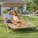 Lettino Lounge 2 Posti da Esterno 200x145x135 cm Tetto Parasole Anti UV Telaio Tubolare Sabbia       