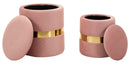 Puff con Contenitore Sheffild Rosa Set 2 Pz Ø37x42 cm - Ø28x35 cm in Ferro e MDF e Spugna e Poliestere Rosa e Oro      