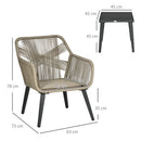 Set Tavolino e 2 Sedie da Giardino in Rattan PE e Acciaio Grigio