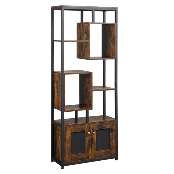Libreria 8 Ripiani 2 Ante 70x30x180 cm in Legno Truciolare e Metallo Marrone sconto