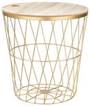 Tavolino  Ø38x40 cm in Metallo Top in Legno Oro