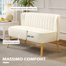 Divano 2 Posti 117x56,5x77 cm Senza Braccioli con Gambe in Legno e Tessuto Effetto Lino Bianco Crema      