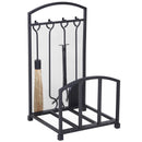 Portalegna per Camino con 4 Attrezzi 39x39x68 cm in Metallo Nero