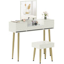 Consolle Trucco con Cassetti Specchio e Sgabello con Vano Contenitore in Truciolato Bianco    