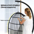 Poltrona Sospesa a Uovo 75x62x107 cm con Gancio Cuscino e Poggiatesta in Acciaio e Poliestere Grigio      