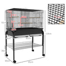 Voliera Gabbia per Uccelli da Interno 85x49x119 cm con Vassoio Ripiano e Ruote con Freno Nero      