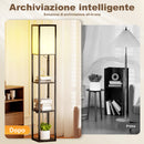 Lampada da Terra 26x26x160 cm Struttura con Ripiani Luce Regolabile Interruttore a Pedale e Porte USB in MDF Nero      