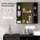 Armadio con Specchio da  Bagno 66x17x63 cm con 6 Ripiani Aperti e 2 Chiusi in Legno e Vetro Nero      