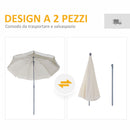 Ombrellone da Giardino Ø2,2 m Palo Ø28 mm in Metallo Tettuccio Inclinabile Bianco Crema