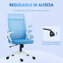 Sedia Poltrona Operativa da Ufficio 54x54x89-99 cm in Tessuto Poliestere Bianca e Azzurra