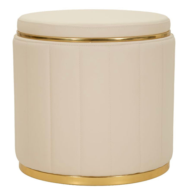 online Puff con Contenitore London Crema Ø46,5x44 cm in Pino e MDF e Spugna e Metallo e PU
