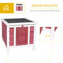 Conigliera 51x42x43 cm con Tetto Apribile in Asfalto Rampa Antiscivolo in Legno Rosso      